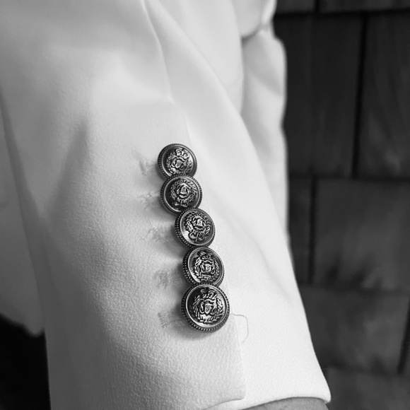 AQUA Side Heraldic Button Blazer - Exclusive White Lined Long Sleeve Crepe XXL - Picture 8 of 11